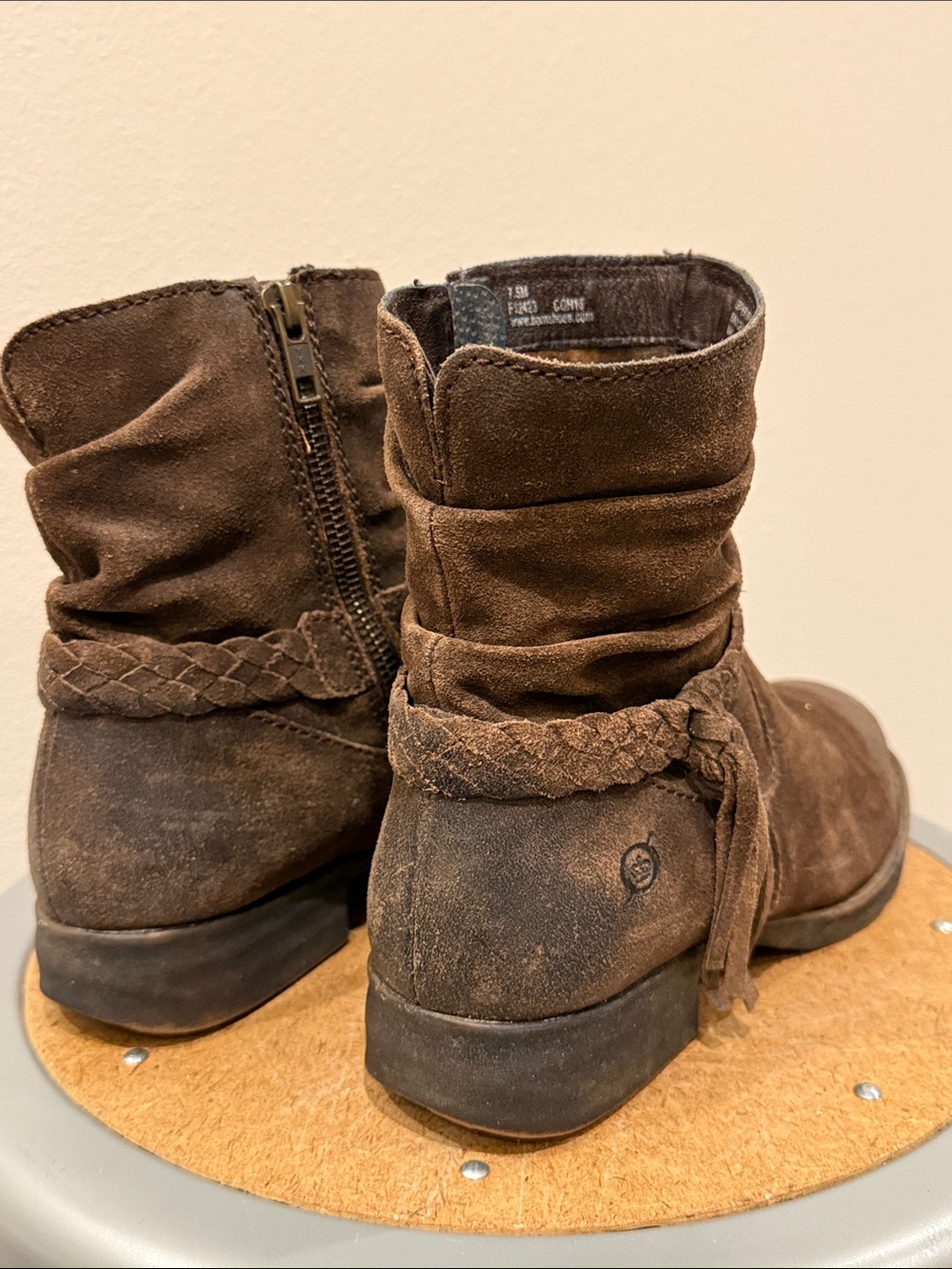 Brown Ouvea Suede Slouch Ankle Boots with Braided Tassel Size 7.5 - Picture 4 of 7